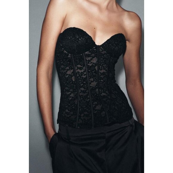 ZARA  VELVET LACE CORSET - Picture 4 of 8